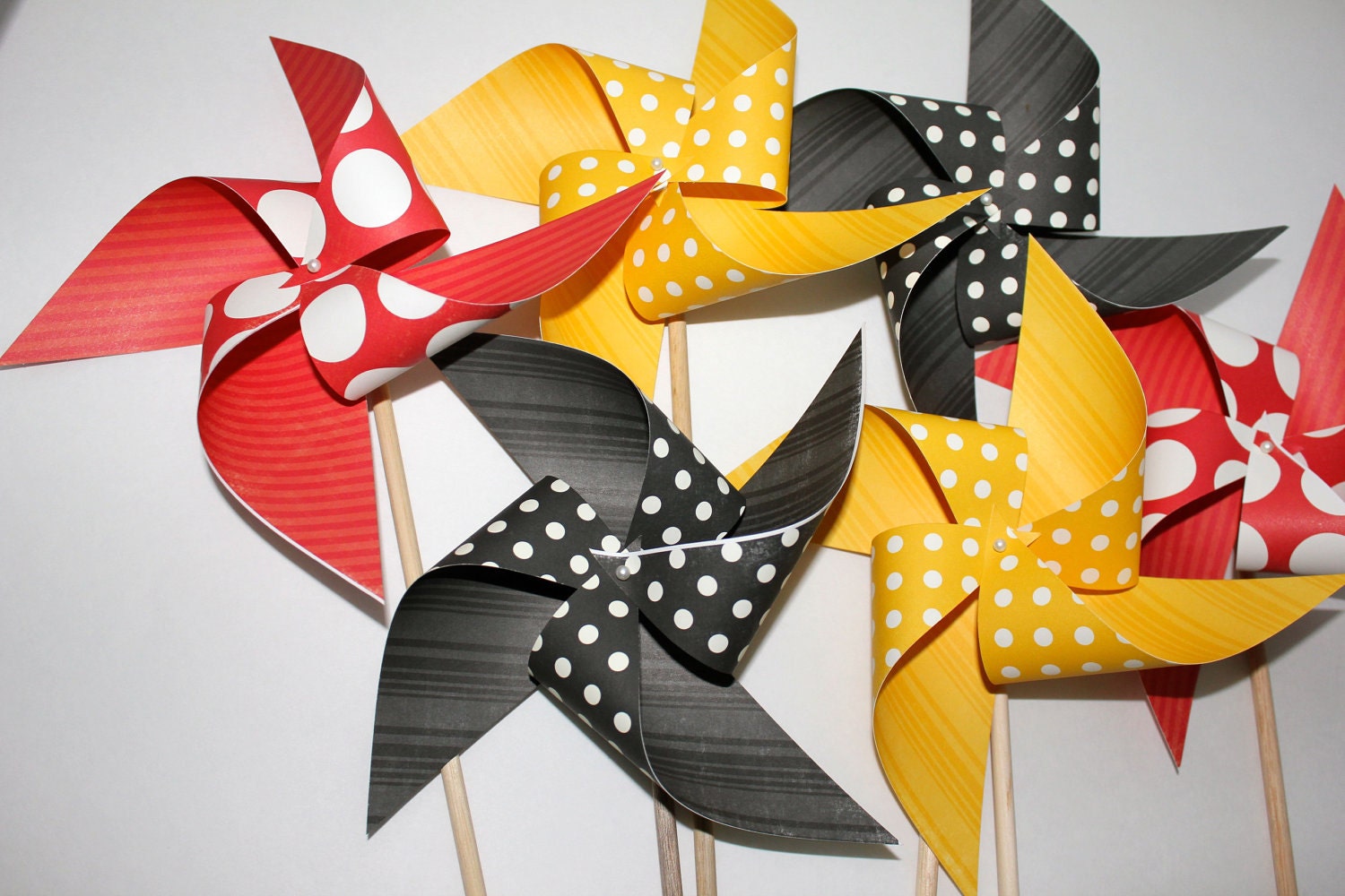 Pinwheels 6 Large Twirlable Pinwheels MINNIE or MICKEY MOUSE Polkadot Garden Gourmet Bouquet (custom orders welcome)