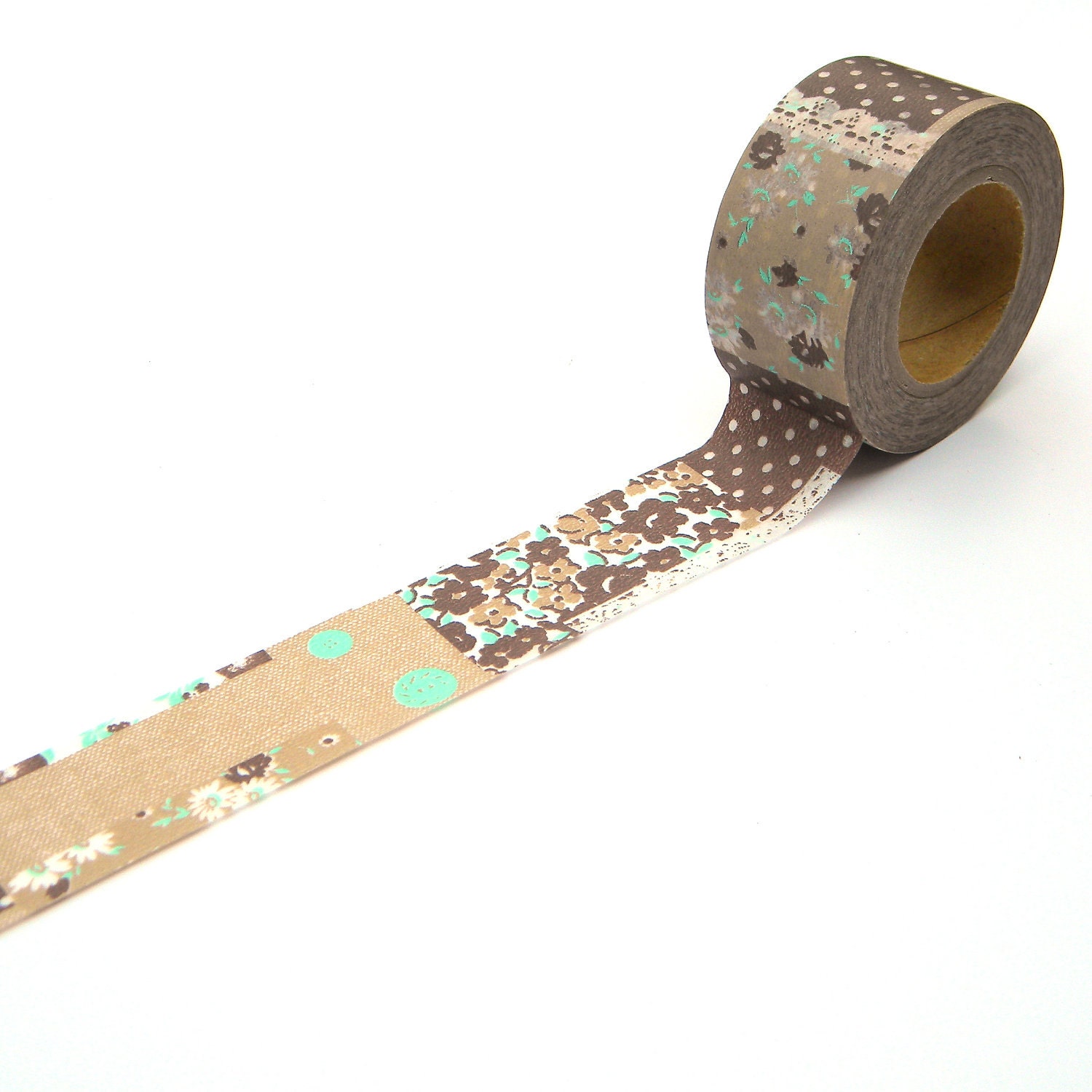 Japanese Washi Tape, Brown and Mint, Collage Masking Collection