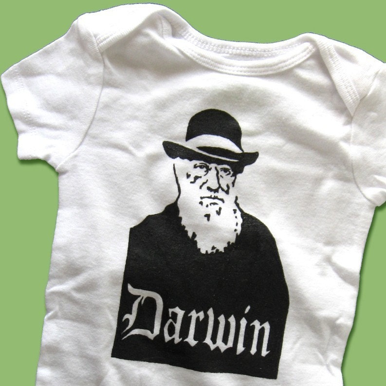 Hand Painted Charles Darwin Baby Bodysuit or Kid's T-Shirt (pick your size) science - geekery - evolution - baby shower gift
