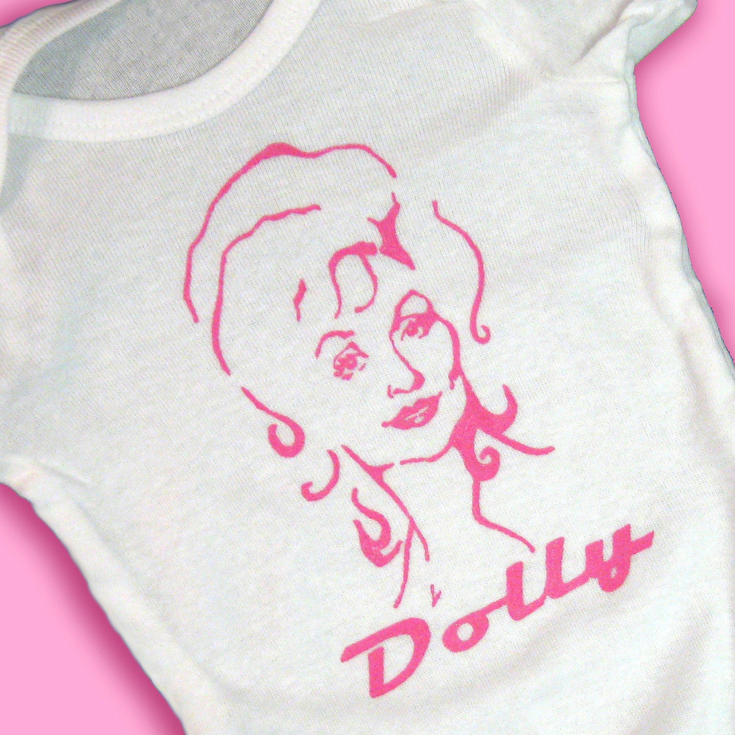 Hand Painted Dolly Parton in PINK Baby Bodysuit or Kid's T-Shirt (pick your size) great baby shower gift - baby girl- country music