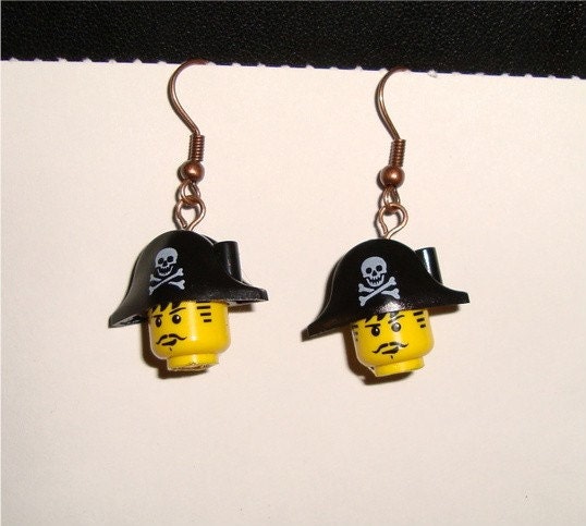 Lego Skull and Crossbones Jolly Roger Pirate Hat and Person Earrings