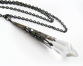 Crystal Prism in Bronze Filigree Pendant Necklace Jewelry