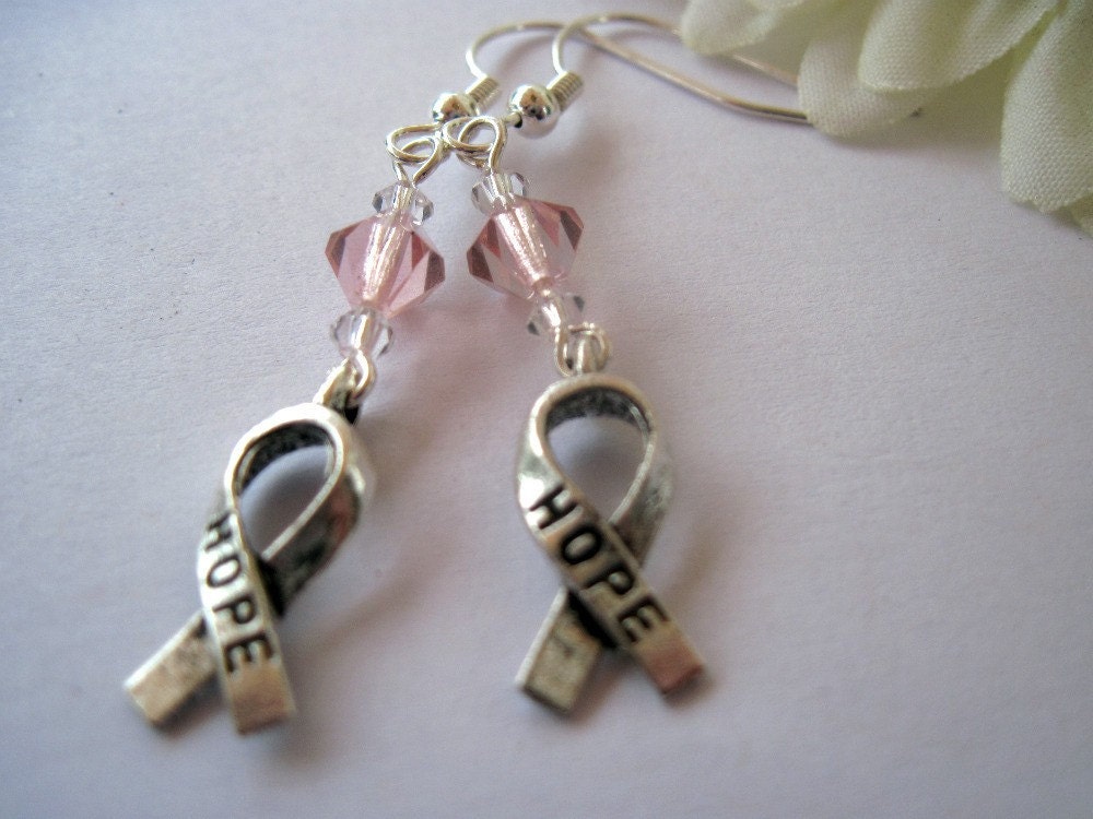 Pink Hope Ribbon Breast Cancer Awareness Earrings