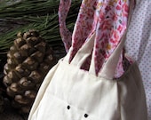 Bunny Rabbit Bag, printed cotton lining and ears, freemotion sewn features.