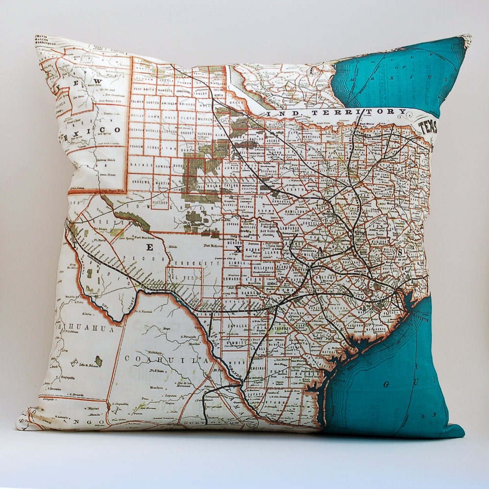 vintage TEXAS map pillow DIY KIT, made to order, 16x16 envelope style