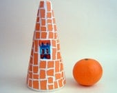 Little blue house on an orange mountain - Mosaic art