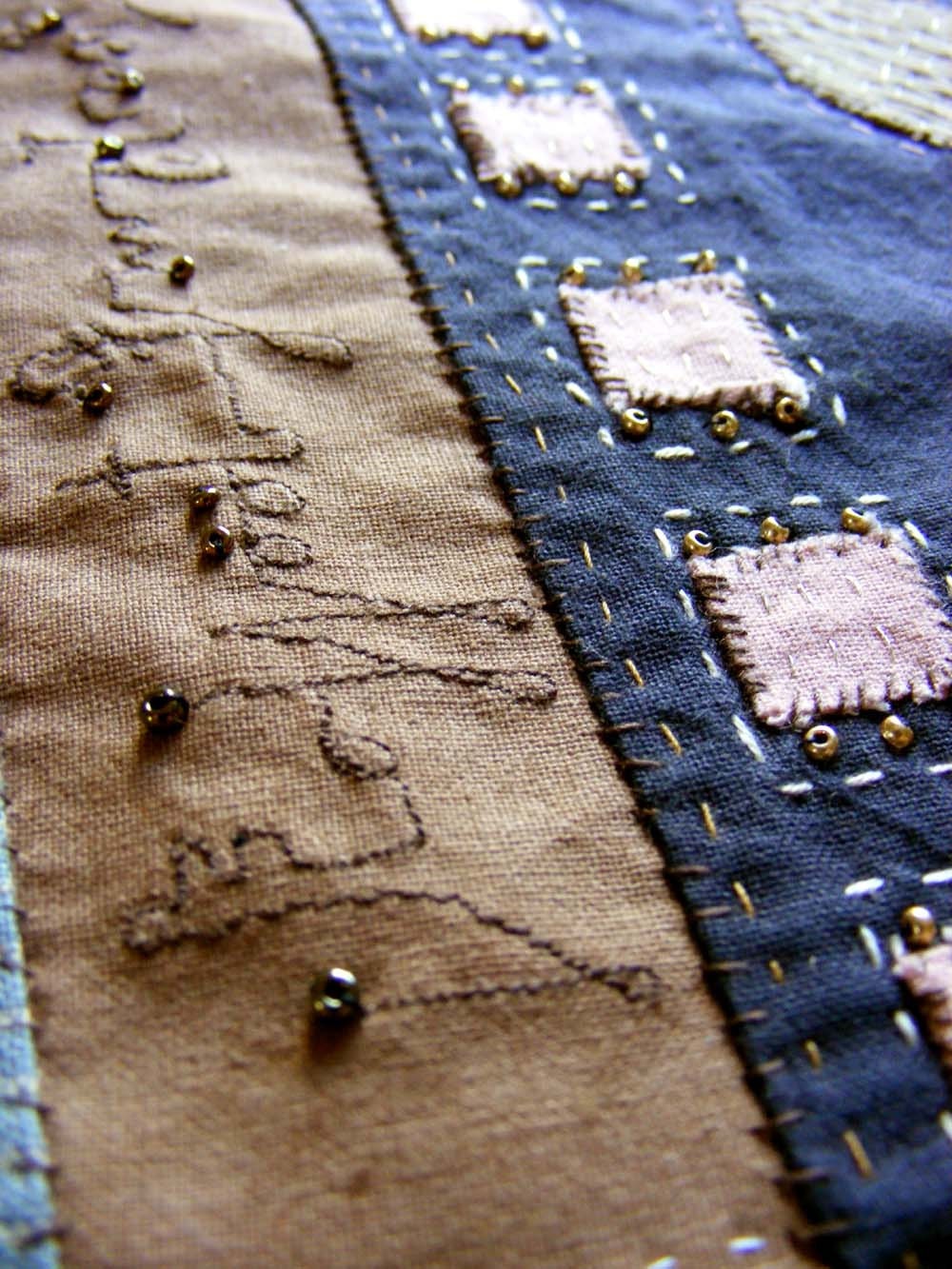 Messages in the Desert - Original embroidered and beaded textile art