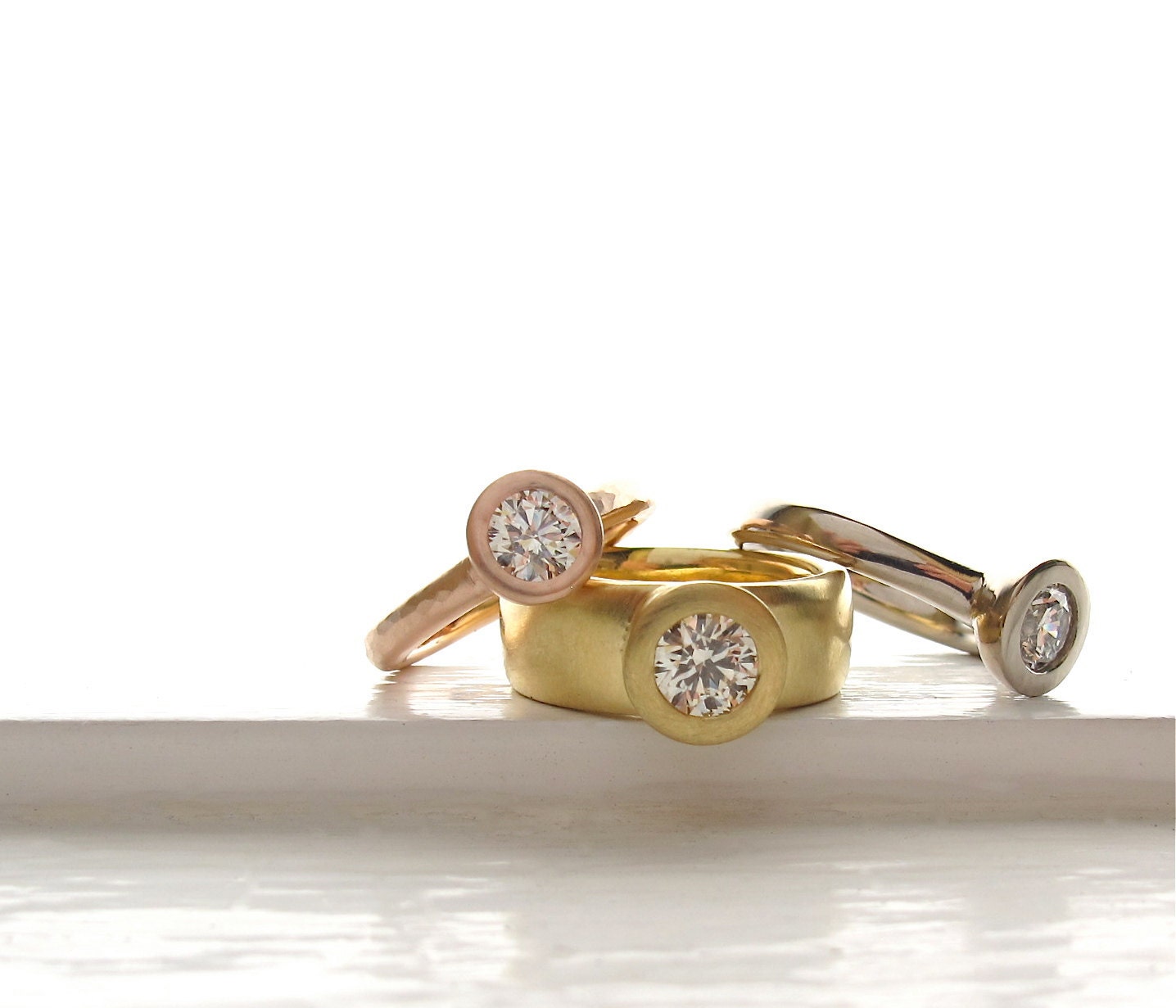 Spring Evening Ring, 14kt pink gold and diamond engagement solitaire