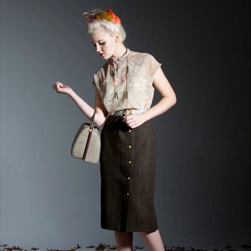 Pencil Skirt - 'Pine Needles and Pinwheels' skirt in Dark Check