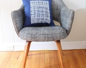 16 in Square Throw Pillow - Navy Blue with Modern Grid print in white ink - wickedmint