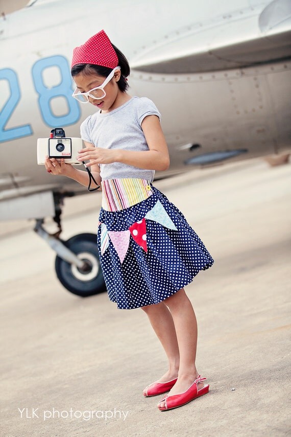 Girls BANNER DAY Pennant Flag Skirt with Cummerbund... Sizes 2T through 12