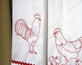Red Rooster and Family - Embroidered Kitchen Towel Set