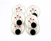 Handmade Buttons. 6 Bowling Themed Sewing Buttons.  Needlecraft or knitting supplies.
