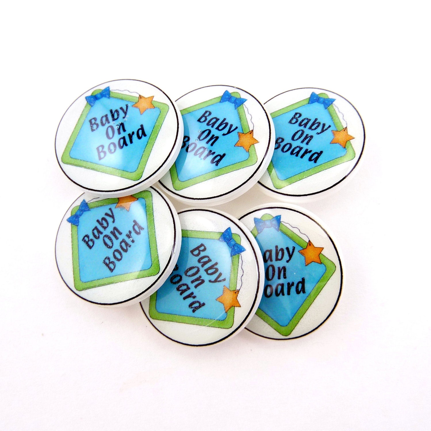 Baby On Board Buttons. 6 Handmade Buttons. Shank Sewing Buttons.