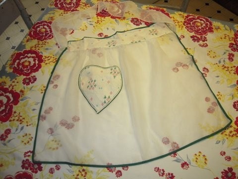 Vintage Sexy Sheer Apron Heart Roses & Diamonds