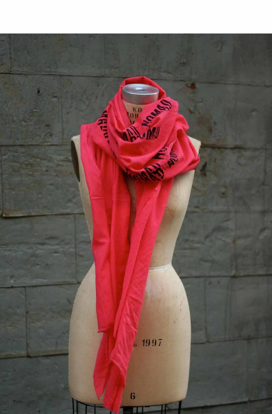 Studio SALE Pink Scarf / Text Scarf/ Spring Scarves/ Edgy Scarves/Women's Scarves/ Women's Accessories