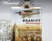 New York Vintage Travel Poster Necklace / Scrabble Tile Pendant / Scrabble Jewelry
