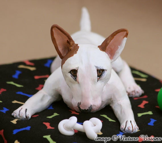 Bull Terrier Art Sculpture Pet Portrait Polymer Clay Dog Figurine Animal Home Decor