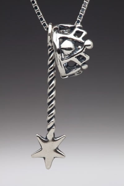 Silver Fairy Crown and Magic Wand Charm Pendant