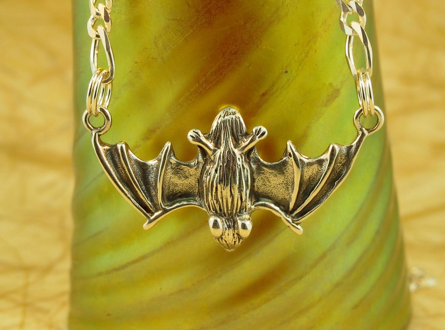 Silver Flying Bat Pendant With Figero Chain