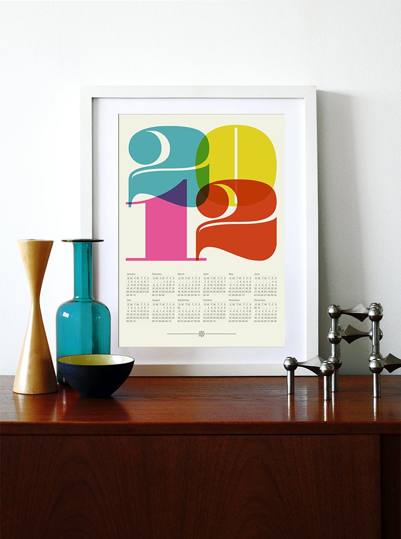 2012 calendar poster print retro vintage kitchen art Mid Century Modern retro office Eames - A3