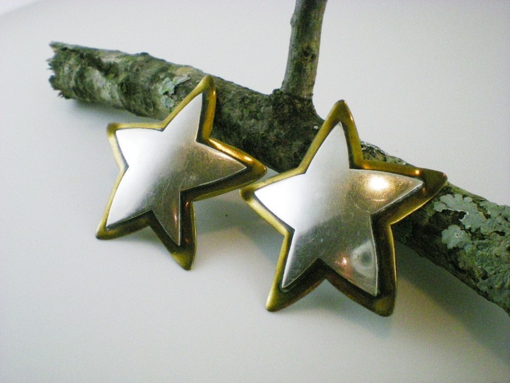 Star  Earrings Sterling Silver Brass  Clip On Vintage Jewelry