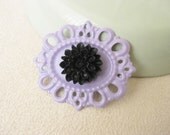 Marie Antoinette Flower Brooch Black Dahlia on Lavender
