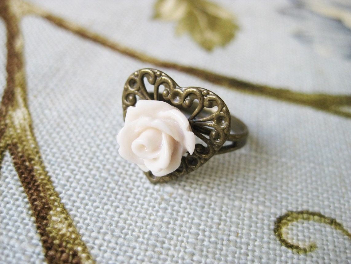 Ivory Rose Ring Heart Art Nouveau Jewelry