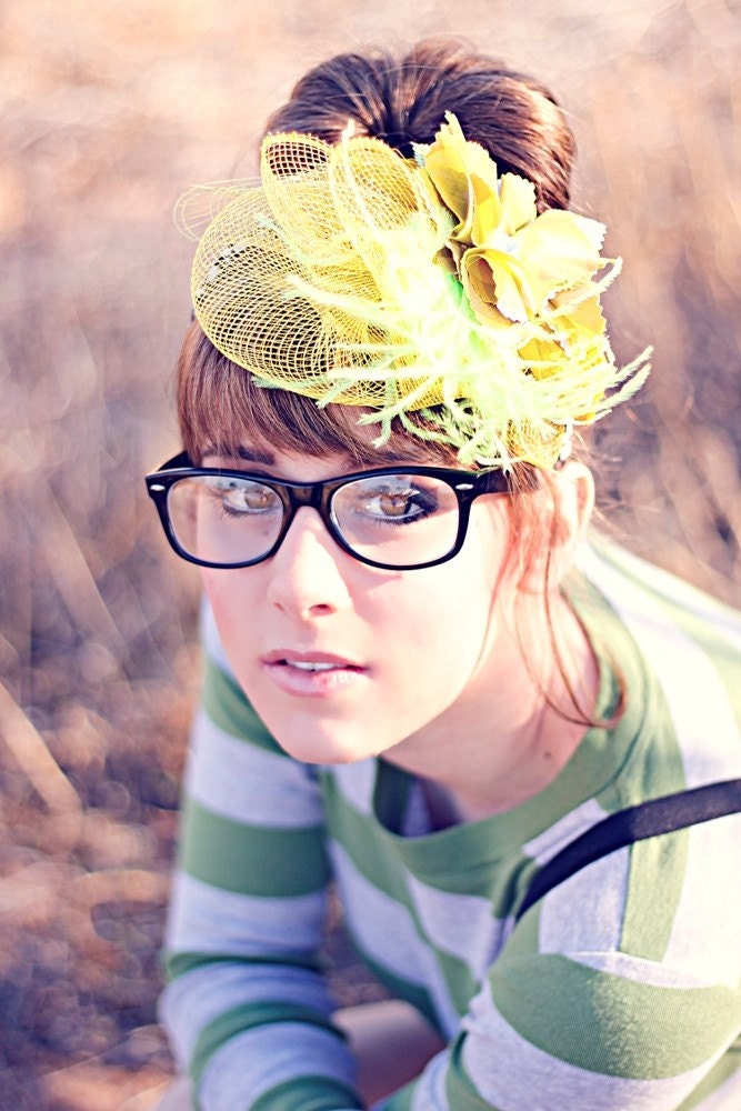 YELLOW,  GORGEOUS-- Hairpiece for special occasions and photo shoots, circus, yellow soft green