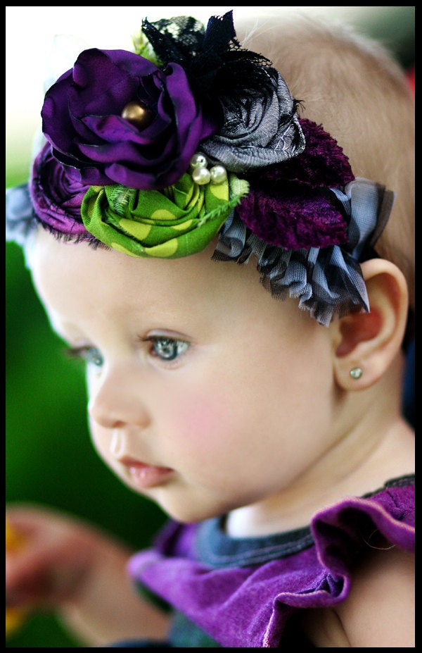 FROLIC IN FINERY hairpiece for little girls and toddlers, photoshoots and special occasions multi shades of green, grey, and zebra purple