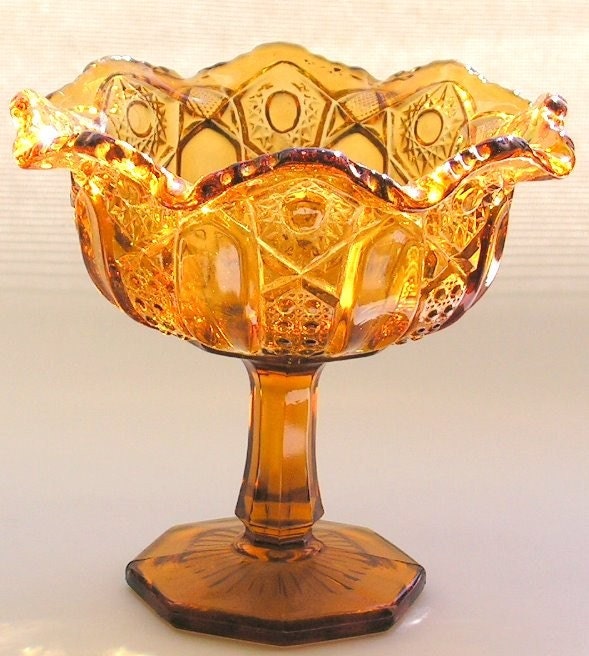 Vintage Pressed Glass Compote Bowl Heritage Quintec Pattern L.E.Smith 1950s