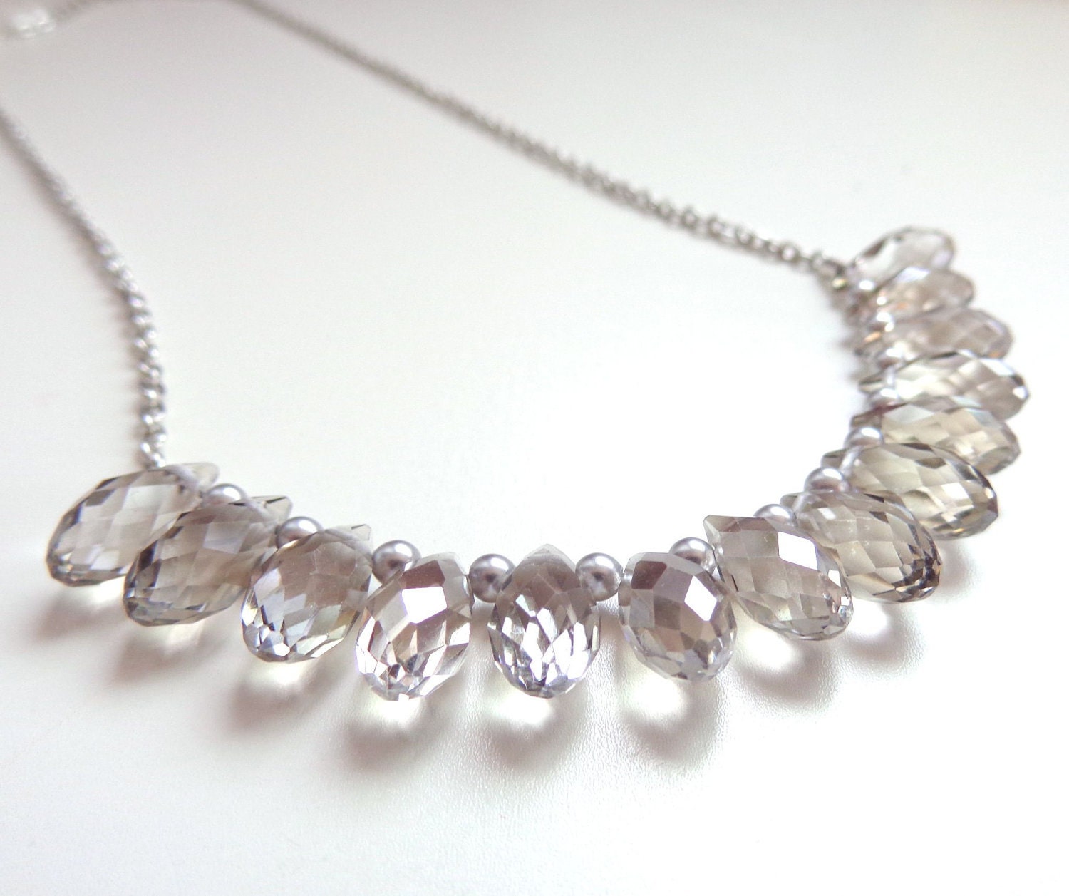 Silver Crystal Statement Necklace - Fringe Crystal Necklace - Teardrop Crystal Necklace