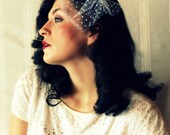 Wedding Hair Accessory - Bridal Hair Accessories - White Blusher Birdcage Veil-Dot Tulle Vintage Inspired Veil
