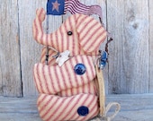 Rustic Country Primitive Americana Elephant, July 4th decoration, Red White Blue, Patriotic, Republican