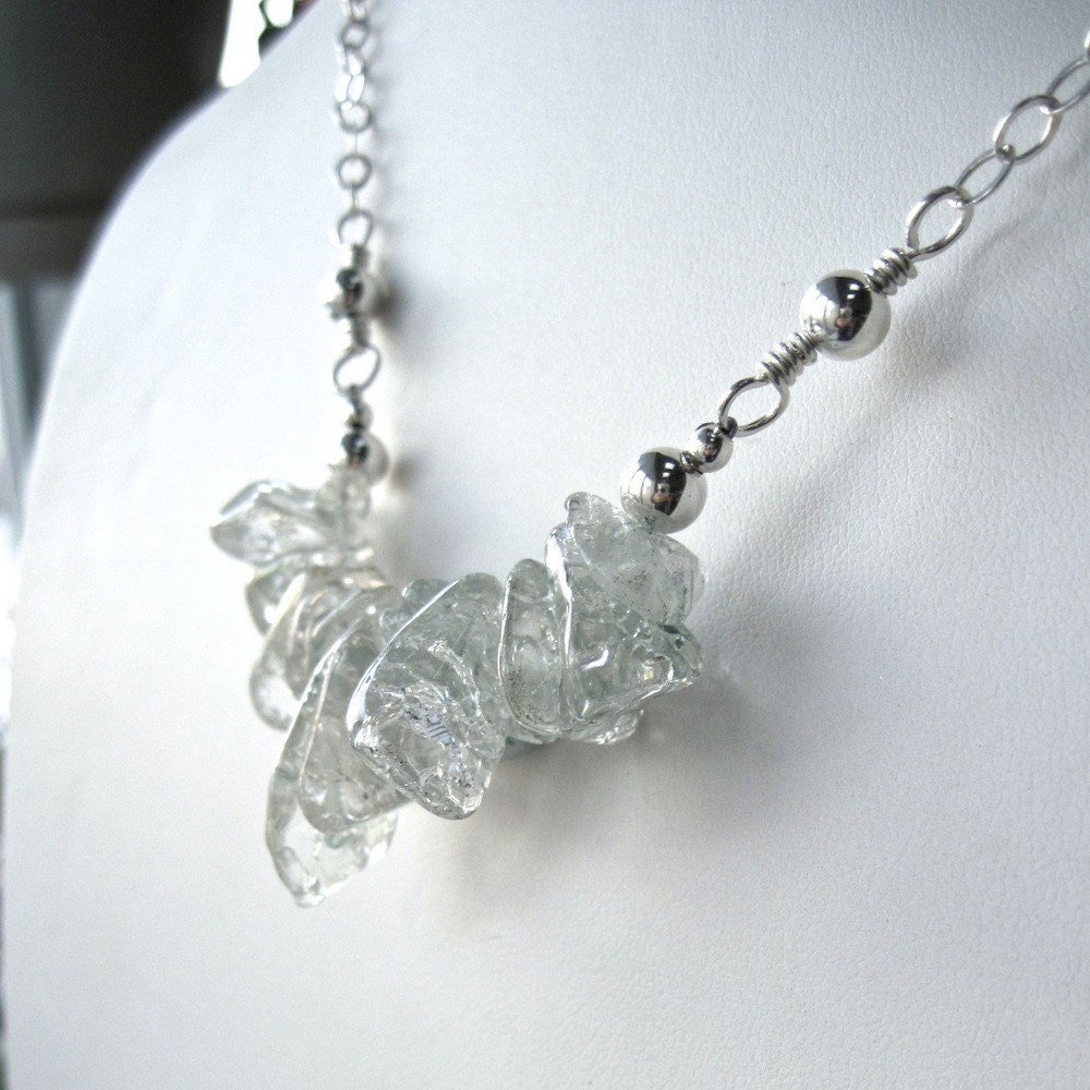 White Wedding Necklace Sterling Silver, Cluster Ice Flake Quartz Gemstone Pendant on Chain