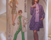 Women's Overblouse, Mini-Skirt, Pants and Jacket Size 14 Vintage Simplicity 8870 Sewing Pattern