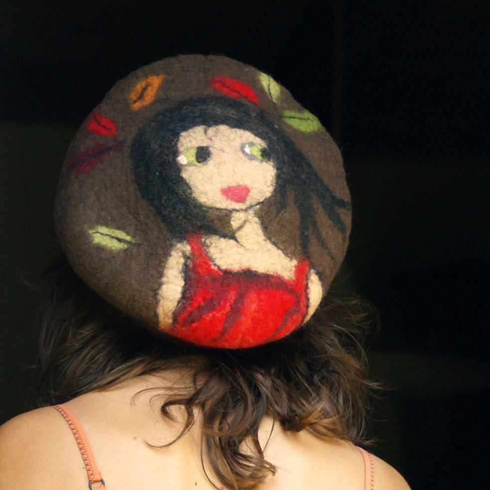 felt beret  wool felted cap wearable art hat French hat designer womens hat  ooak hat handmade france Etsy jannio