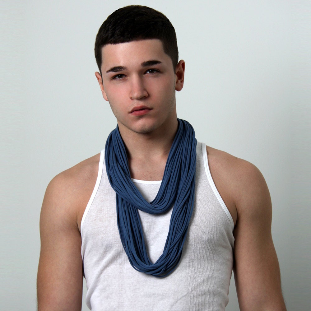 Blue Scarf Infinity Scarf - Mens Necklace Summer Circle Scarf Loop -  Blue - Womens Mens Necklace Fabric Jewelry Tribal Burning Man Scarves