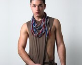 Infinity Scarf Necklace - Red Brown Blue Circle Scarf - Mens Circle Scarf - Guys Fashion - Womens Mens Necklace Fabric Jewelry Tribal CIJ