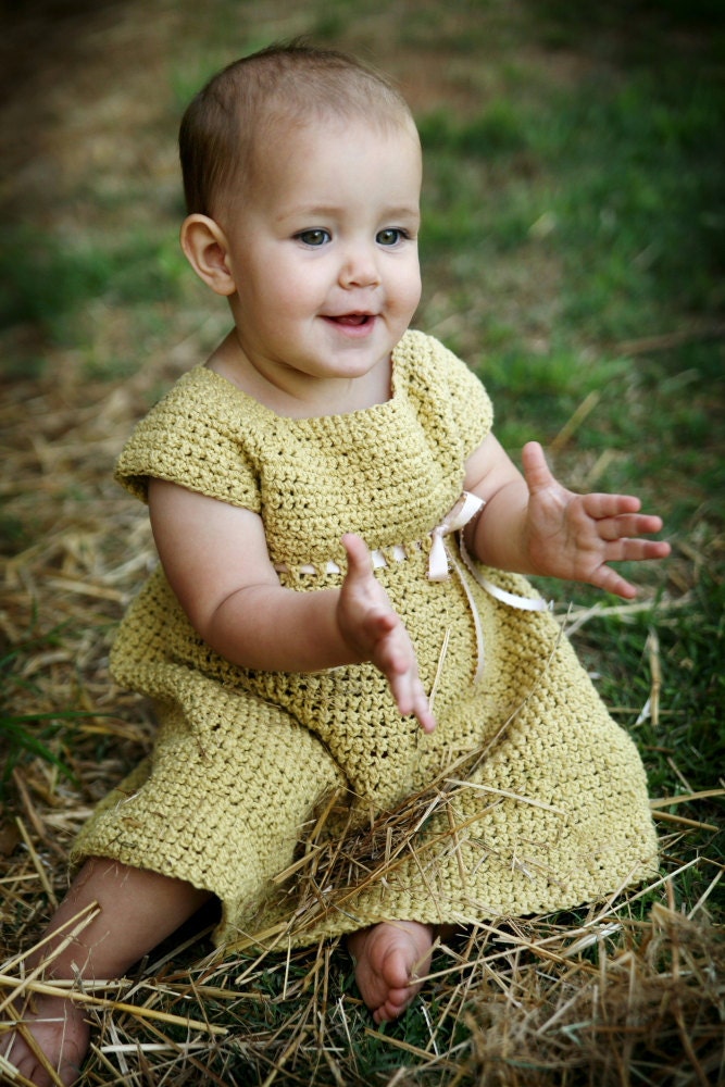 Sunshine Baby Dress - Eco Friendly Hand Knit Crochet  - Easter Dress - Photo Prop