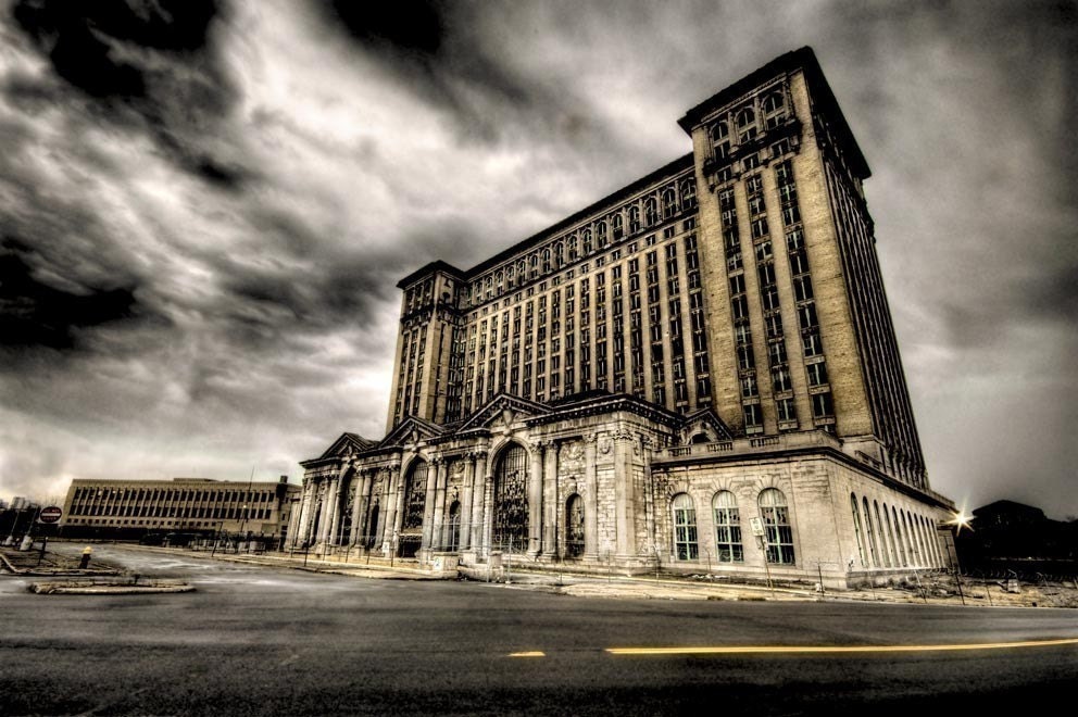 Detroit landscape Michigan Central train station. Abandoned Building, Surreal Fine Art