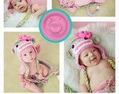 Baby Girls Rainbow Sock Monkey HAT Size Newborn 0 3m 6m  Crochet  clothes Photo Prop Perfect for All Seasons