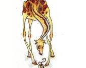 Party Giraffe with Gift Greeting Card // Blank Illustrated Animal Party Celebration Friendship Happy Birthday Anniversary Gift Card 4" x 6"