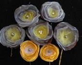 Custom Bridal Floral Bobby Pins - Gray and Yellow - Fabric Flowers in Your Wedding Colors - Bridesmaids - Flower Girls - MADE TO ORDER