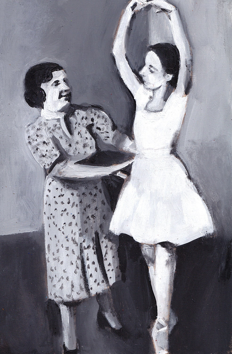 Ballet teacher / Original painting   vintage painting - wall art- wall decor- home decor - black and white painting