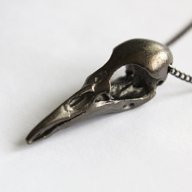 Raven Skull Necklace - Black Gunmetal - Crow Bird
