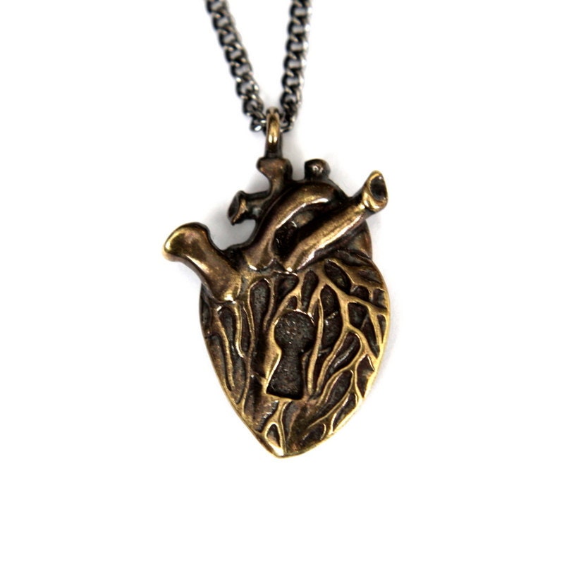 Bronze Heart Shaped Anatomical Heart Necklace.... with a Secret