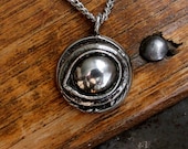 Silver Eye of the Raven Protection Amulet Necklace in Solid White Bronze