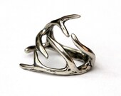 Silver Deer Antler Ring -Sterling Overlay on Solid White Bronze by Moon Raven Designs