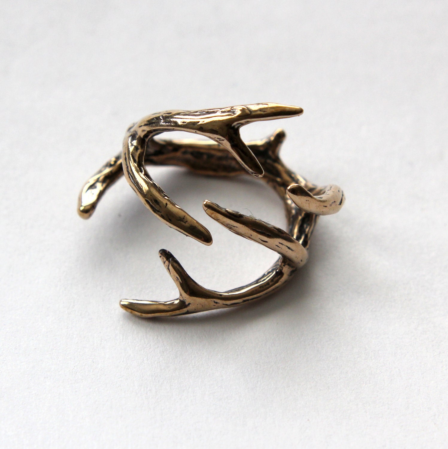 Jewelers Bronze Whitetail Deer Antler Ring - Moon Raven Designs